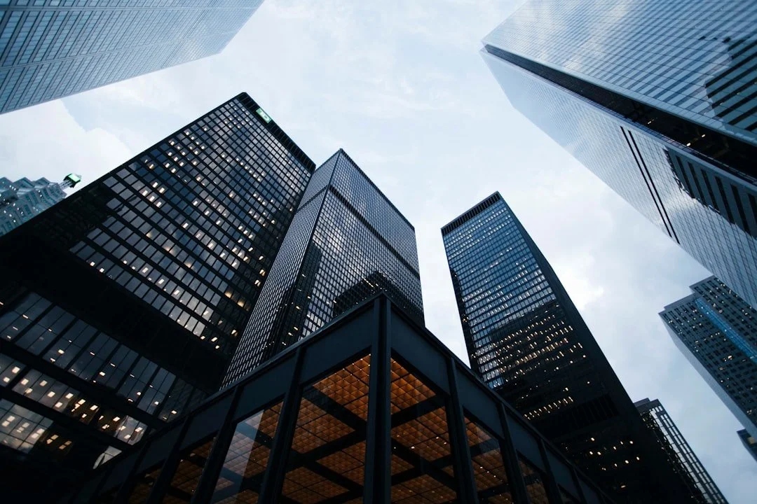 Corporate skyscrapers photographed from below